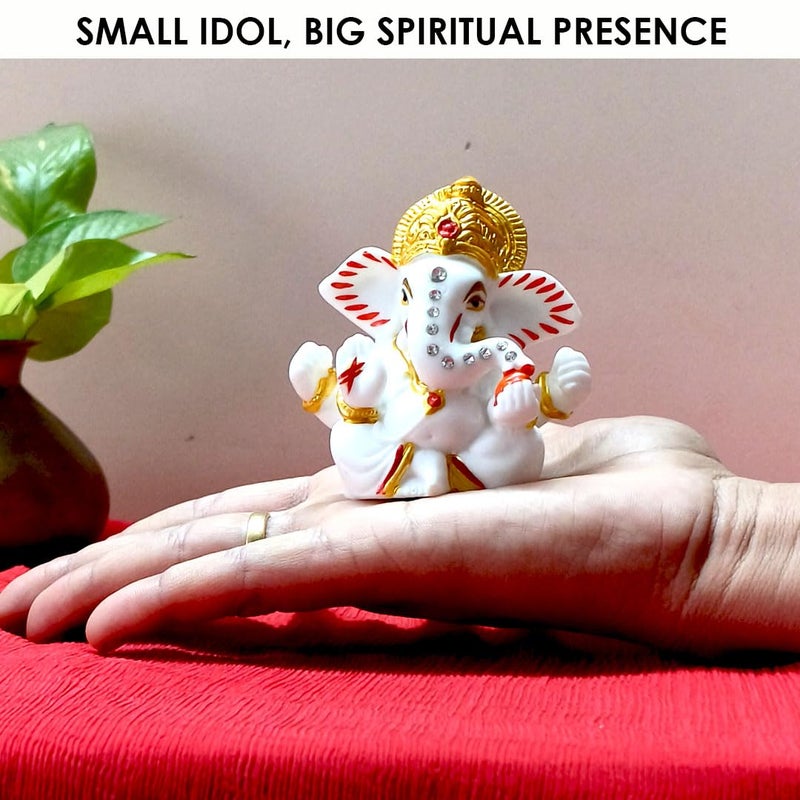 SOLOBOLO Ganesha Idol for Car DashboardSmall Ganesh Murti for Gift Home Office Diwali Pooja and Festivals Accessories Size 3 Inch Height 25 Inch Width Mukut Ganesh - Image 4