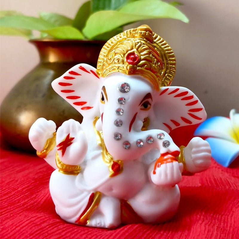 SOLOBOLO Ganesha Idol for Car DashboardSmall Ganesh Murti for Gift Home Office Diwali Pooja and Festivals Accessories Size 3 Inch Height 25 Inch Width Mukut Ganesh - Image 1