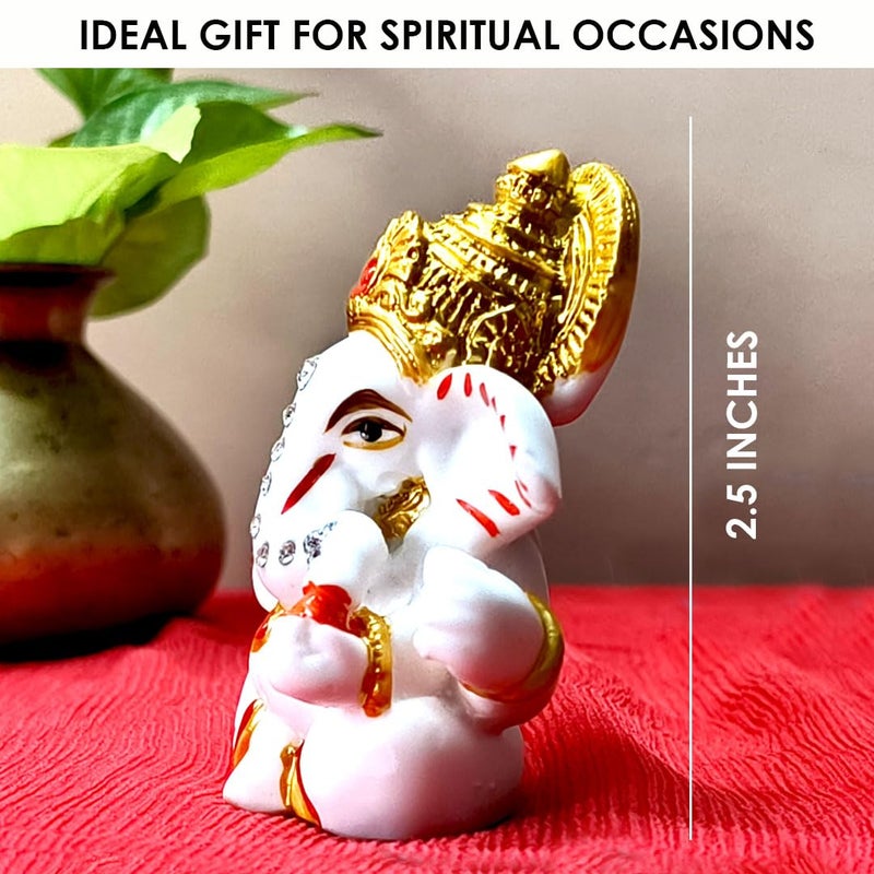 SOLOBOLO Ganesha Idol for Car DashboardSmall Ganesh Murti for Gift Home Office Diwali Pooja and Festivals Accessories Size 3 Inch Height 25 Inch Width Mukut Ganesh - Image 5
