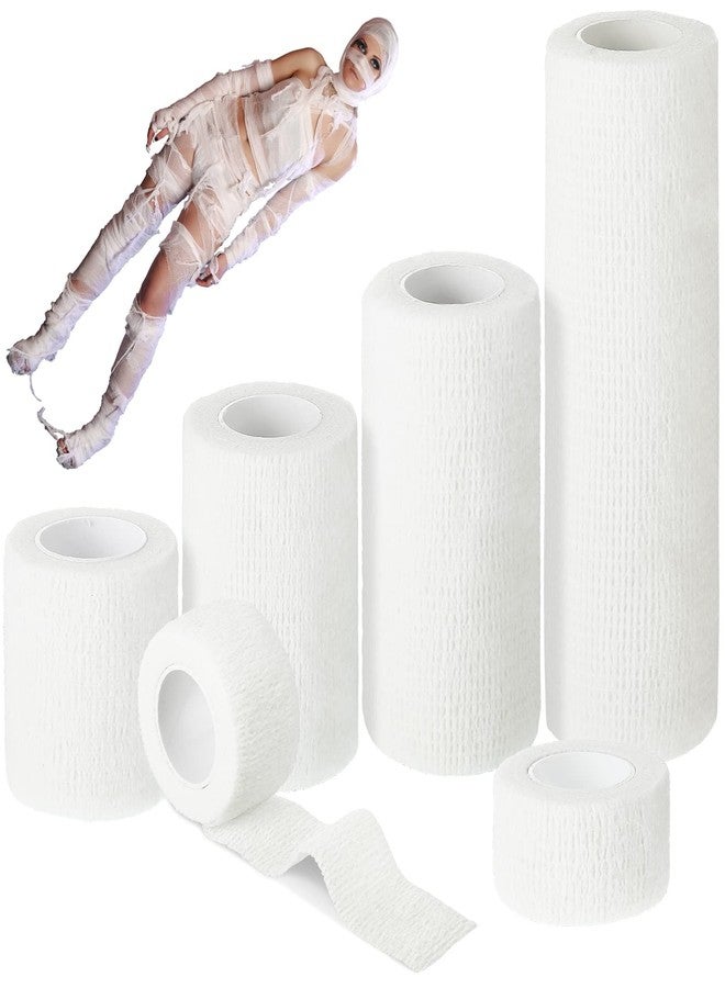 Lothee 10 Rolls 50 Yards Halloween Mummy Bandage Wrap Costume Zombie Self Adhesive Stretch Gauze Bandage Roll, Halloween Mummy Costume for Women Men Cosplay Accessories Party Photography Prop, 5 Sizes - Image 1