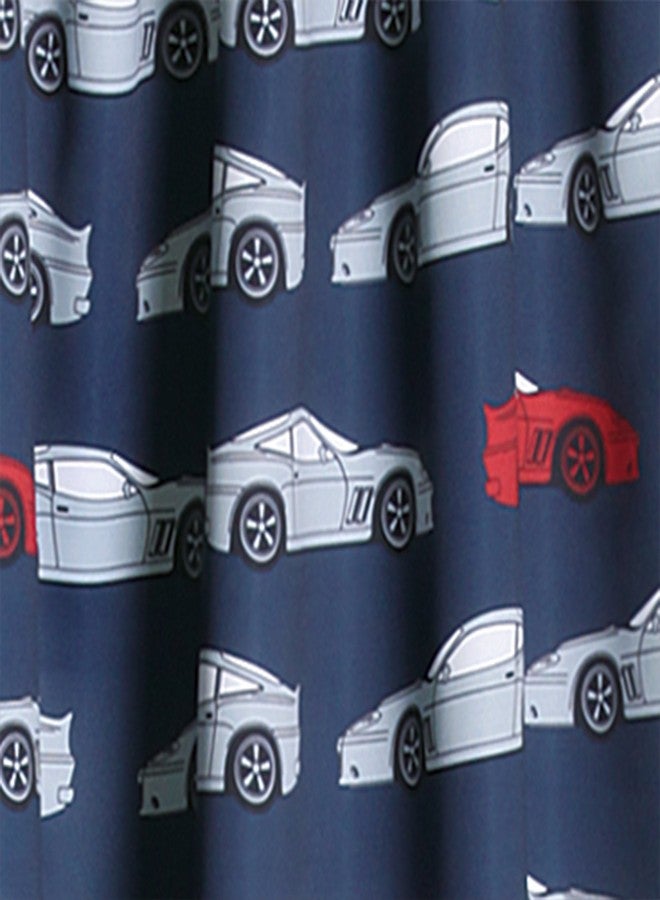 Lush Decor Race Cars Light Filtering Window Curtain Panel Set, 52"W x 84"L, Navy & Red - Image 3