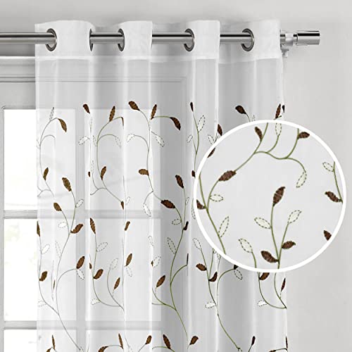 Creative Home Ideas Wavy Leaves, Embroidered Window Curtain with Grommets, 100% Polyester, Light Filtering, Sheer, Modern Drapes, 54" x 84", Sage - 1 Single Panel - Image 1