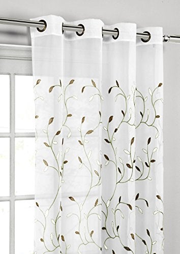 Creative Home Ideas Wavy Leaves, Embroidered Window Curtain with Grommets, 100% Polyester, Light Filtering, Sheer, Modern Drapes, 54" x 84", Sage - 1 Single Panel - Image 4