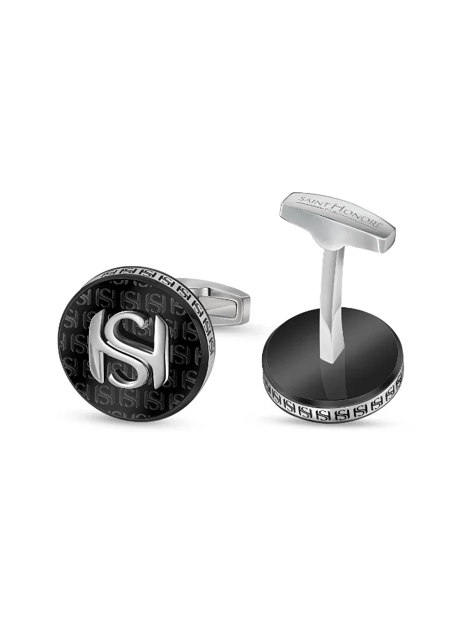 سانت هونور Logo Black &amp; Silver Cufflinks with SH Engraving for Men's