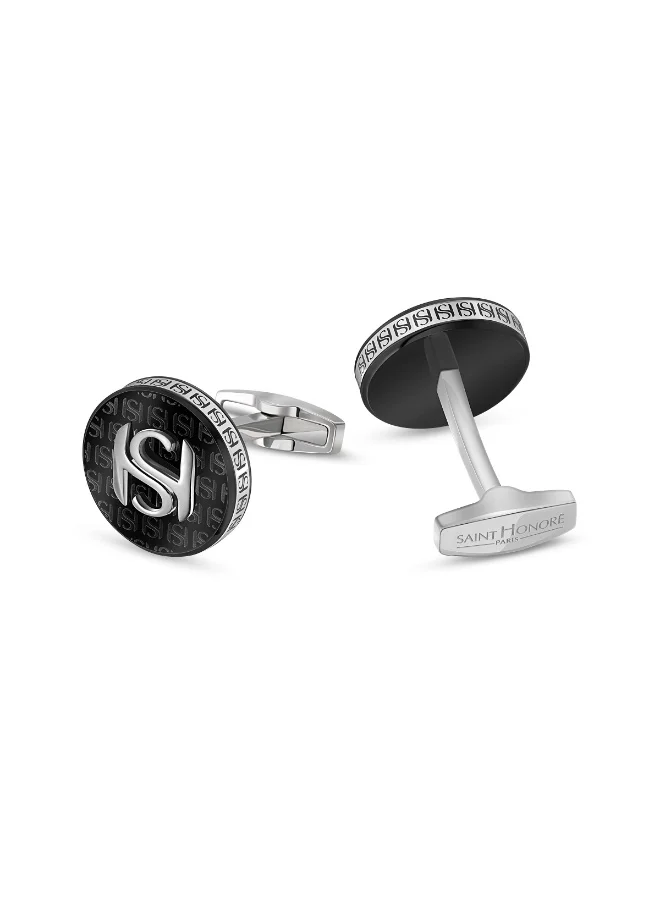 سانت هونور Logo Black &amp; Silver Cufflinks with SH Engraving for Men's