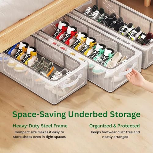 ZEVON Shoe Storage Organizer Set of 2 - Durable Transparent PVC material with Steel Frame, Stackable and Foldable, fit Underbed, Space Saving Design, Top & Side Access - Image 3