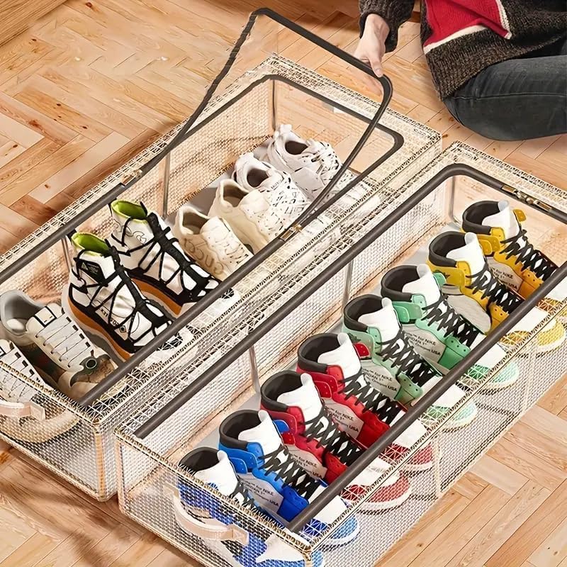 ZEVON Shoe Storage Organizer Set of 2 - Durable Transparent PVC material with Steel Frame, Stackable and Foldable, fit Underbed, Space Saving Design, Top & Side Access - Image 1
