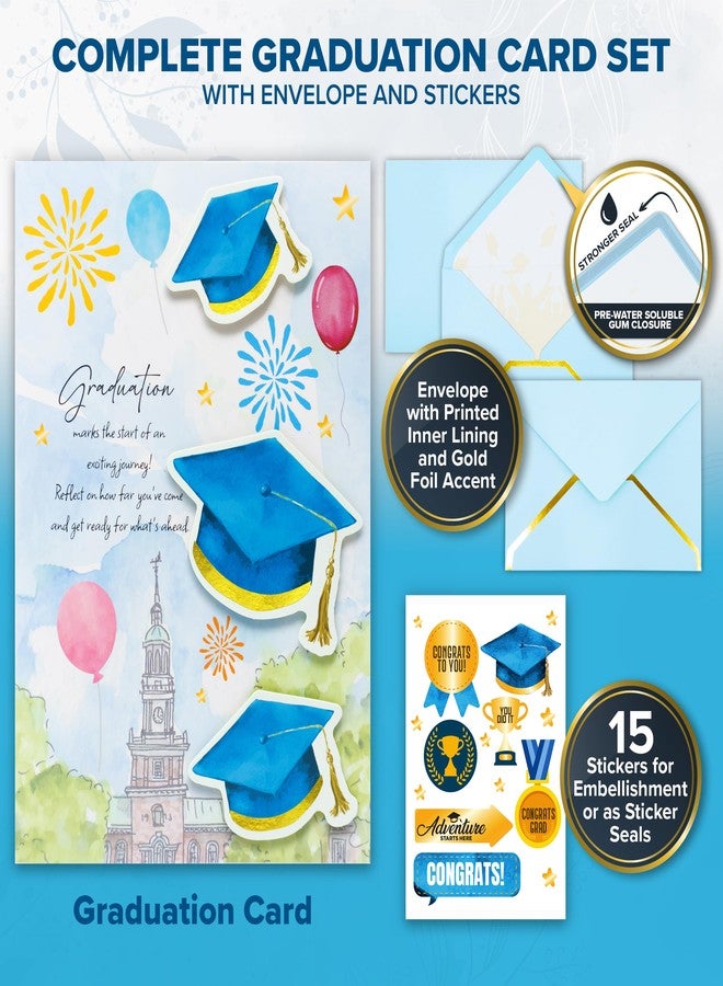 Decorably Pop Up Gold Foiled & Glittery 5x7in Handmade College Graduation Card with Grad Hat Cutouts, Envelope and Stickers for Boy, Girl, Highschool, with Printed Message Inside - Gifting, Mailing - Image 5