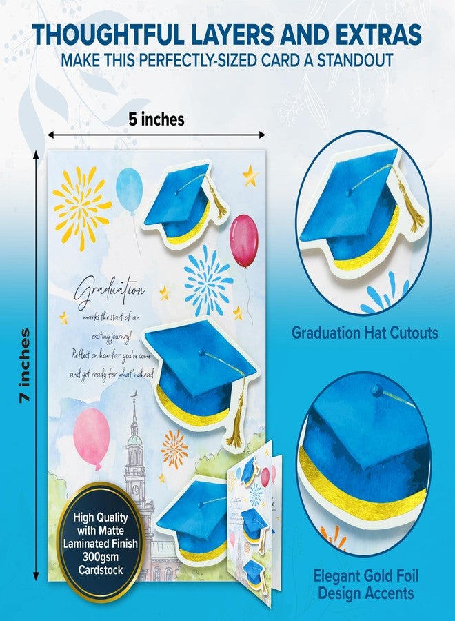 Decorably Pop Up Gold Foiled & Glittery 5x7in Handmade College Graduation Card with Grad Hat Cutouts, Envelope and Stickers for Boy, Girl, Highschool, with Printed Message Inside - Gifting, Mailing - Image 4