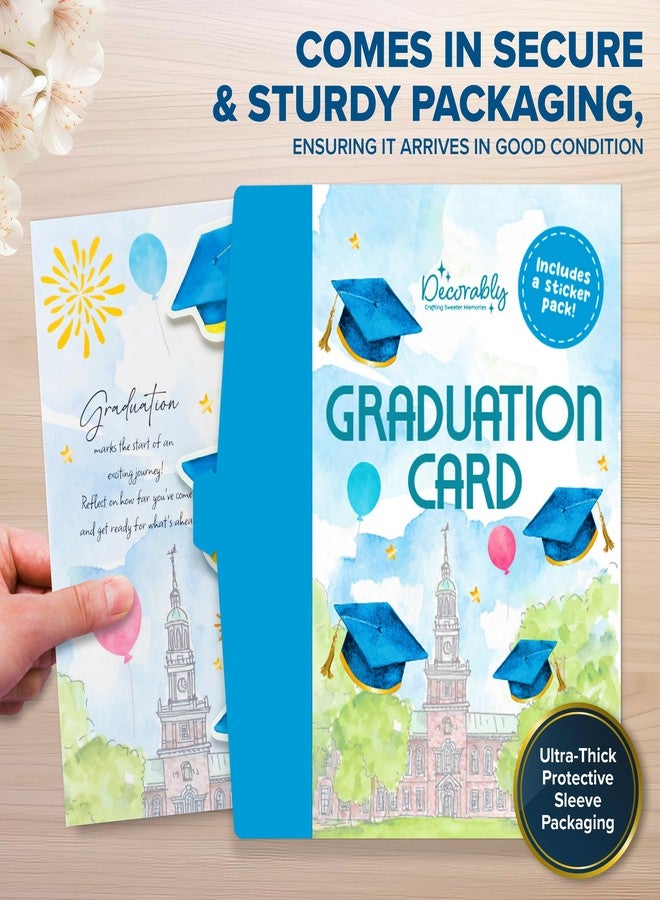 Decorably Pop Up Gold Foiled & Glittery 5x7in Handmade College Graduation Card with Grad Hat Cutouts, Envelope and Stickers for Boy, Girl, Highschool, with Printed Message Inside - Gifting, Mailing - Image 3