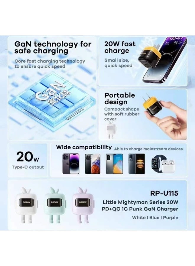 ريماكس شاحن سريع صغير بقوة 20 وات مع غطاء حماية لطيف، يدعم تقنية PD وQC من النوع C، وتقنية GaN، وحماية آمنة من الجهد الزائد، ومحول سفر صغير الحجم - Image 5