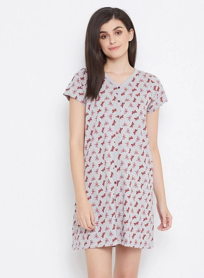 كلوفيا Clovia Fly Print Night Dress in Sea Green- Rayon