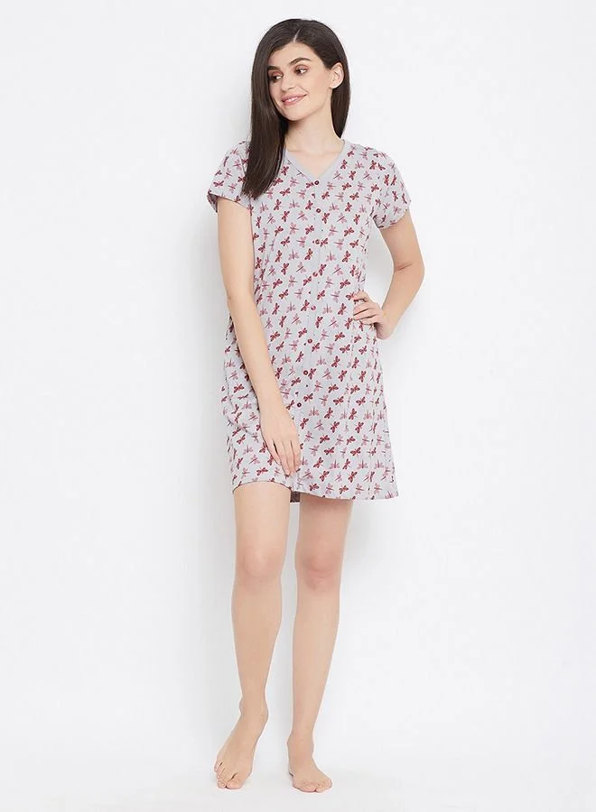 كلوفيا Clovia Fly Print Night Dress in Sea Green- Rayon