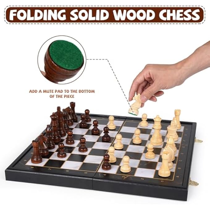 Agirlgle 15Inch Wooden Chess Set  Premium Folding Wooden Chess Board with Carved Chess Pieces Builtin Storage Portable and TravelFriendly Chess Game Sets for Adults and Kids - Image 4