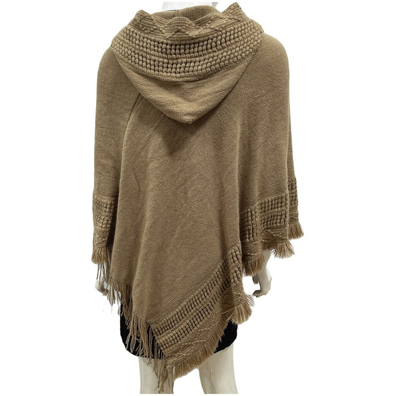 Women's Hooded Cape Poncho with Hollow-Out Tassel Design, Loose Fit, Plus Size, Street Style