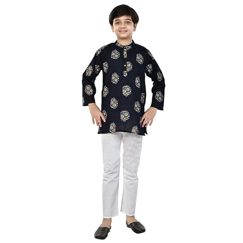 superminis Boys Cotton Kurta Pyjama Set | Gold Foil Printed Ethnic Wear for Kids | Baby Boy Kurta Set with Elastic Pyjama | Festival & Wedding Outfit (Black, 3-4 Years) - Image 2