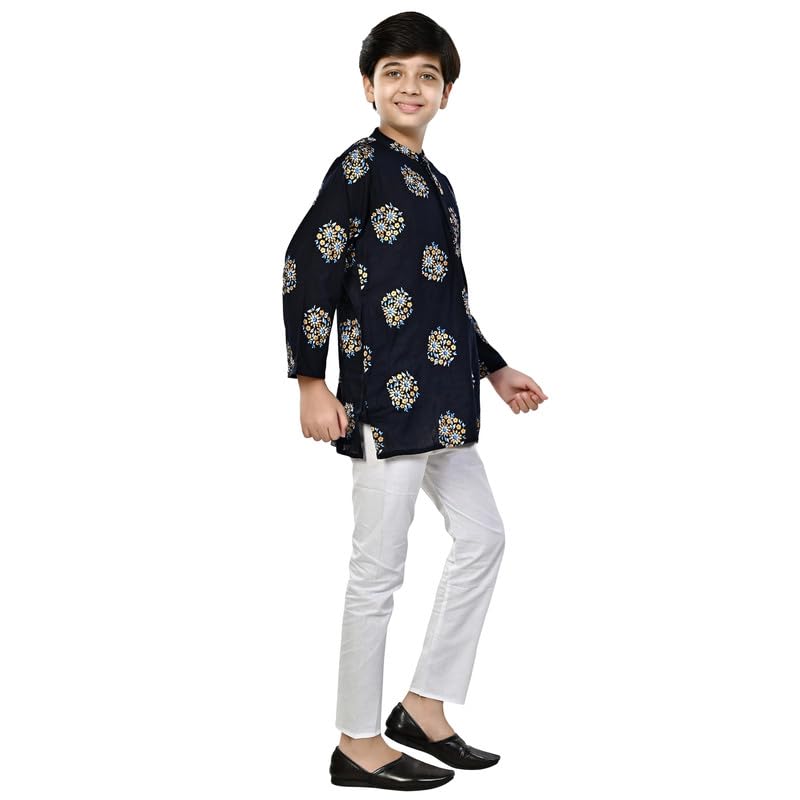 superminis Boys Cotton Kurta Pyjama Set | Gold Foil Printed Ethnic Wear for Kids | Baby Boy Kurta Set with Elastic Pyjama | Festival & Wedding Outfit (Black, 3-4 Years) - Image 3