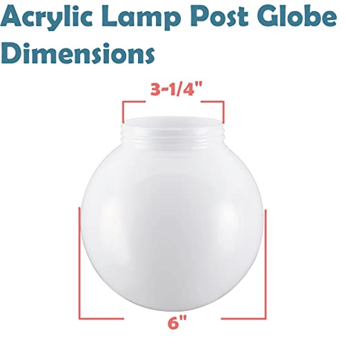 Aspen Creative 2800121 6 White Acrylic Replacement Lamp Post Globe with 314 Threaded Neck - Image 3