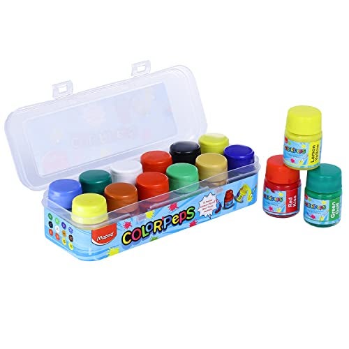 Maped Painting Kit -12 Shades of Poster Colour with 4 Plastic handle Brushes-Flat|Soft & Smooth textured Poster colours|Vibrant & Rich shades makes painting realistic|Soft Movement Bristles|Non-Toxic - Image 3