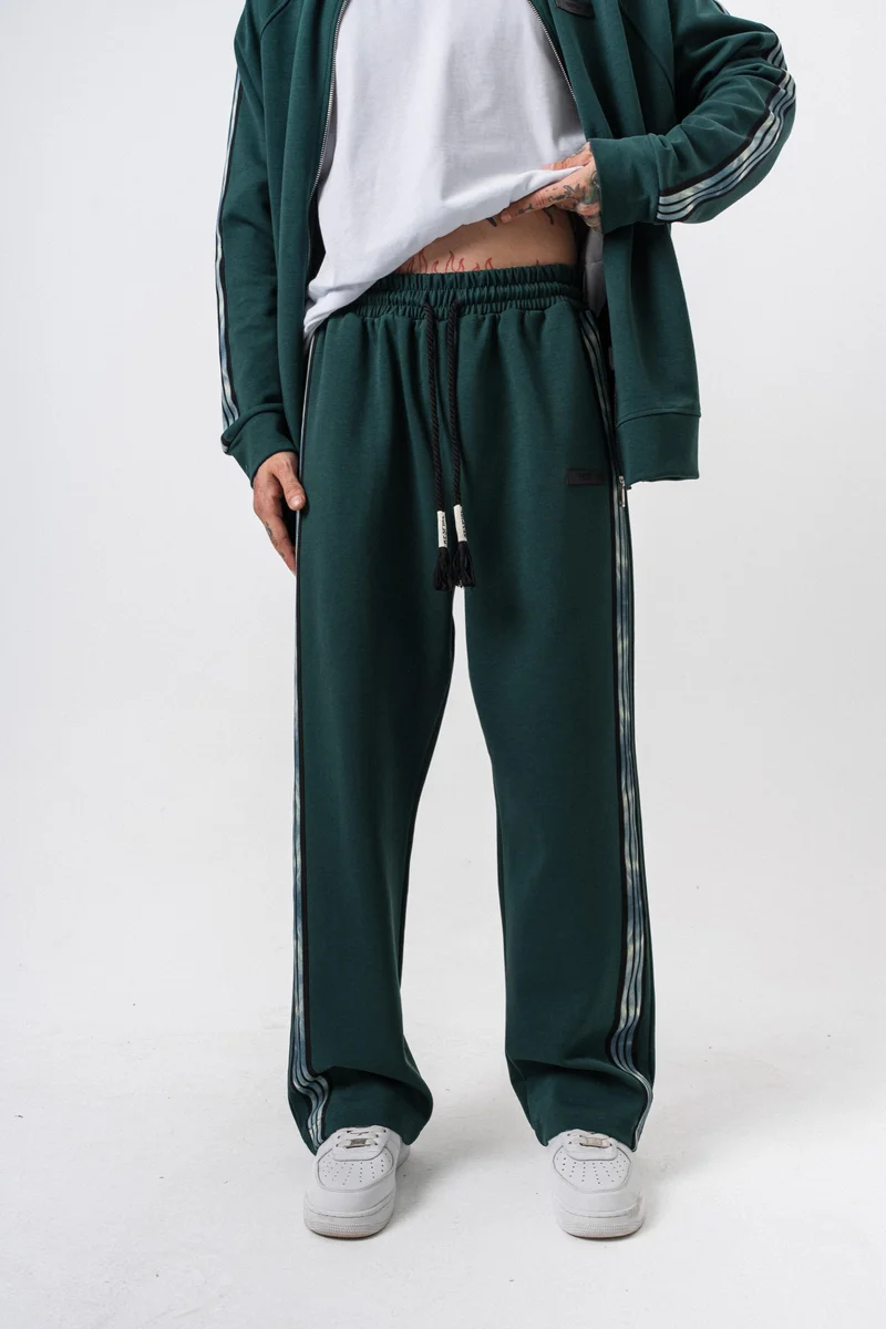 RESPIRE Men's Dark Striped Winter Doubleface Baggy Sweatpants Olive Green (Nefti)