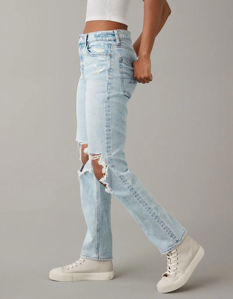 American Eagle  AE Stretch Super High-Waisted Ripped Ankle Straight Jean for Women | Best Price UAE