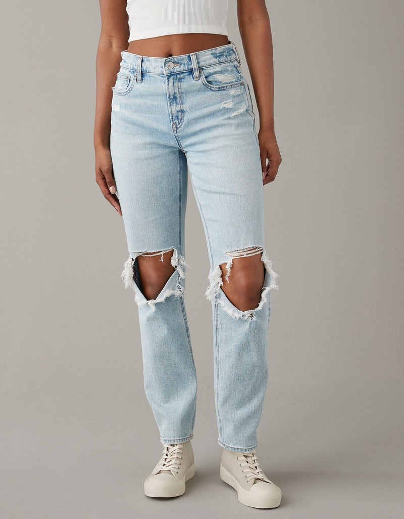 American Eagle AE Stretch Super High-Waisted Ripped Ankle Straight Jean - Image 1
