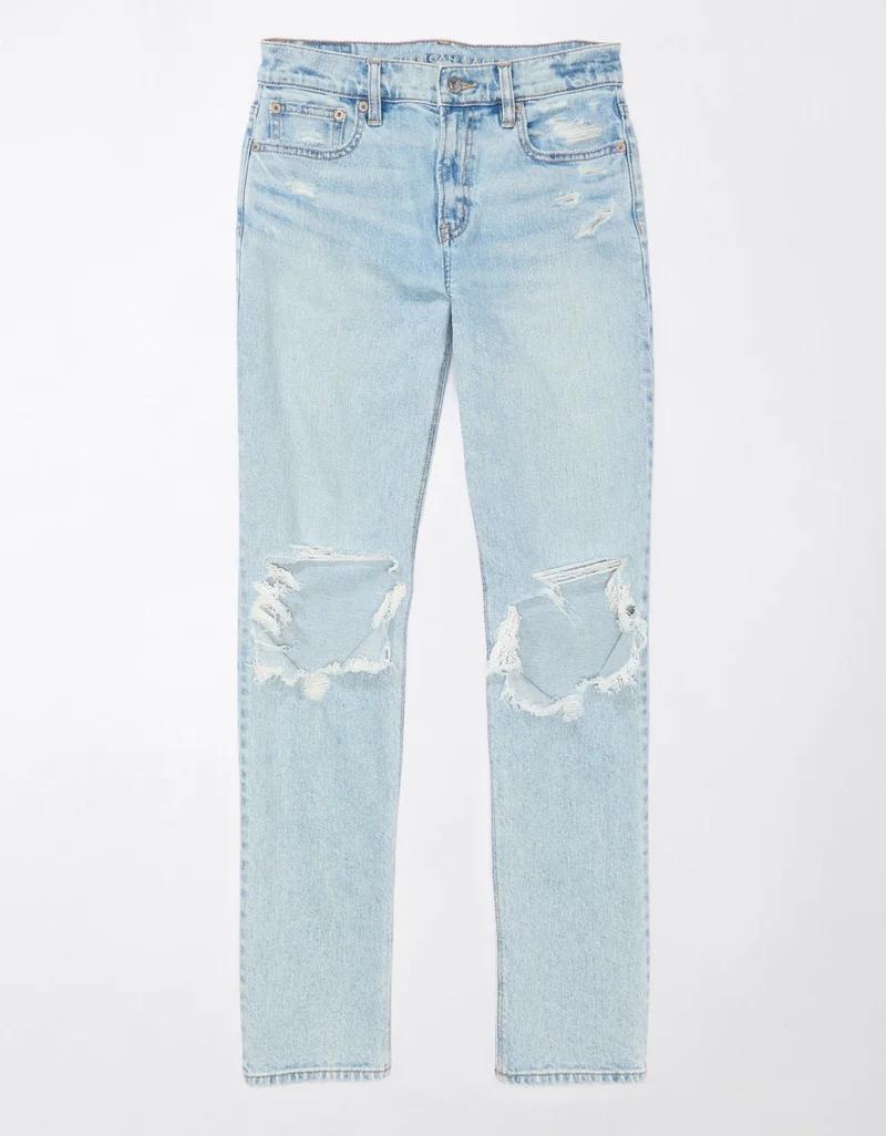 American Eagle  AE Stretch Super High-Waisted Ripped Ankle Straight Jean for Women | Best Price UAE