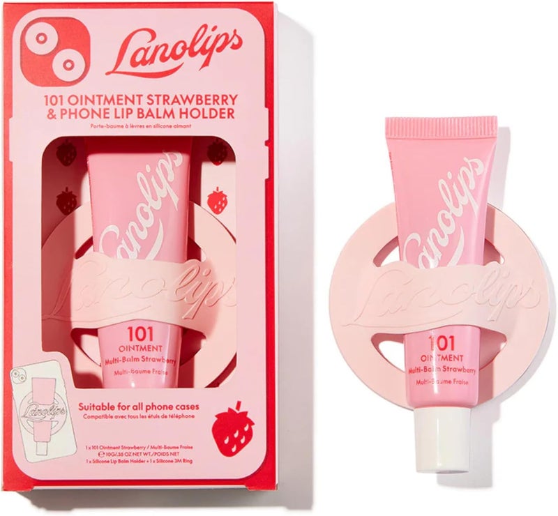 Lanolips 101 Ointment Strawberry & Lip Phone Holder - Fruity Lip Balm with Vitamin E Oil and Lanolin for Lip Hydration (0.35 Ounce) - Image 1