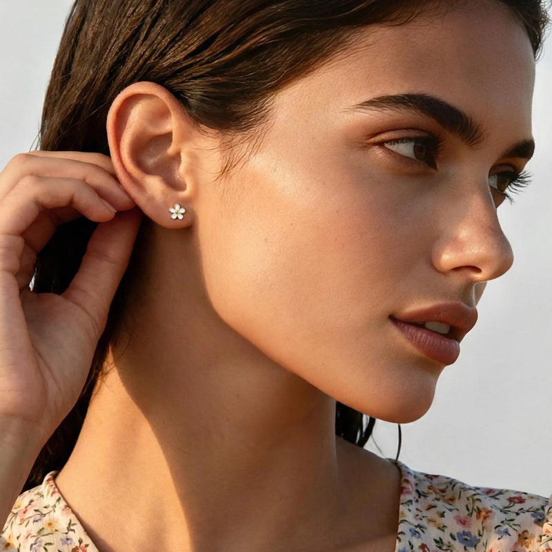 SLUYNZ Solid 925 Sterling Silver Little Daisy Earrings Studs for Women Teen Girls Petite Flowers Studs Earrings (B-Gold Plated) - Image 3