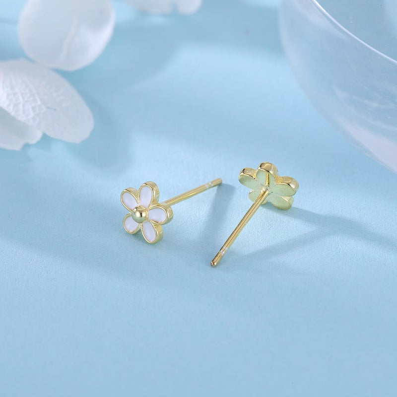 SLUYNZ Solid 925 Sterling Silver Little Daisy Earrings Studs for Women Teen Girls Petite Flowers Studs Earrings (B-Gold Plated) - Image 5