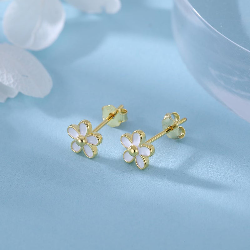 SLUYNZ Solid 925 Sterling Silver Little Daisy Earrings Studs for Women Teen Girls Petite Flowers Studs Earrings (B-Gold Plated) - Image 4