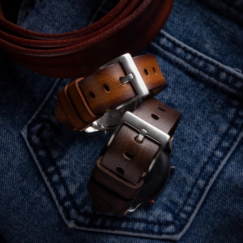 Berfine 20mm Retro Handmade Watch Band, Quick Release Vintage Leather Watch Strap Replacement,Dark Brown - Image 5