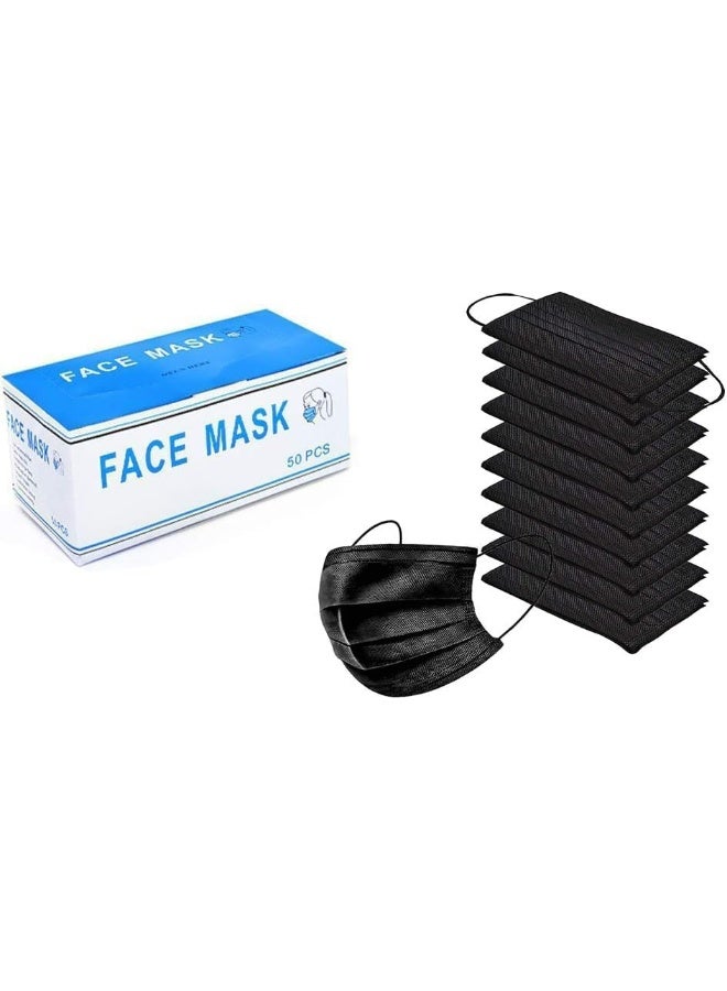 Poaker Disposable Face Masks Black/Blue 50 Pack 3-Ply Breathable Soft And Comfortable Earloop Protection For Adults And Kids Non-Woven Fabric  - Image 2