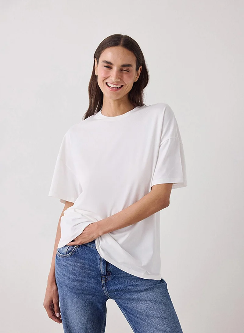 Penti Penti Women's Cotton Casual Basic Oversize T-shirt - Off White
