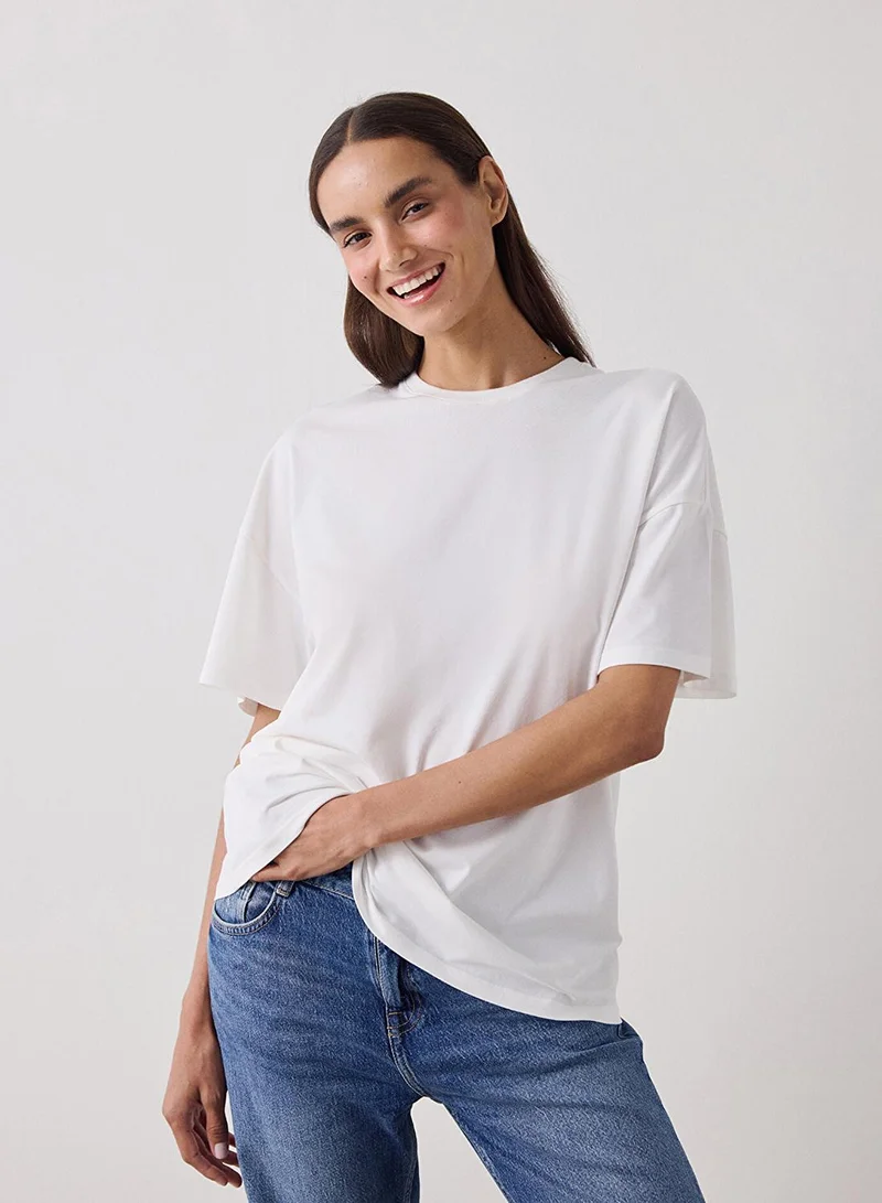 Penti Women's Cotton Casual Basic Oversize T-shirt - Off White