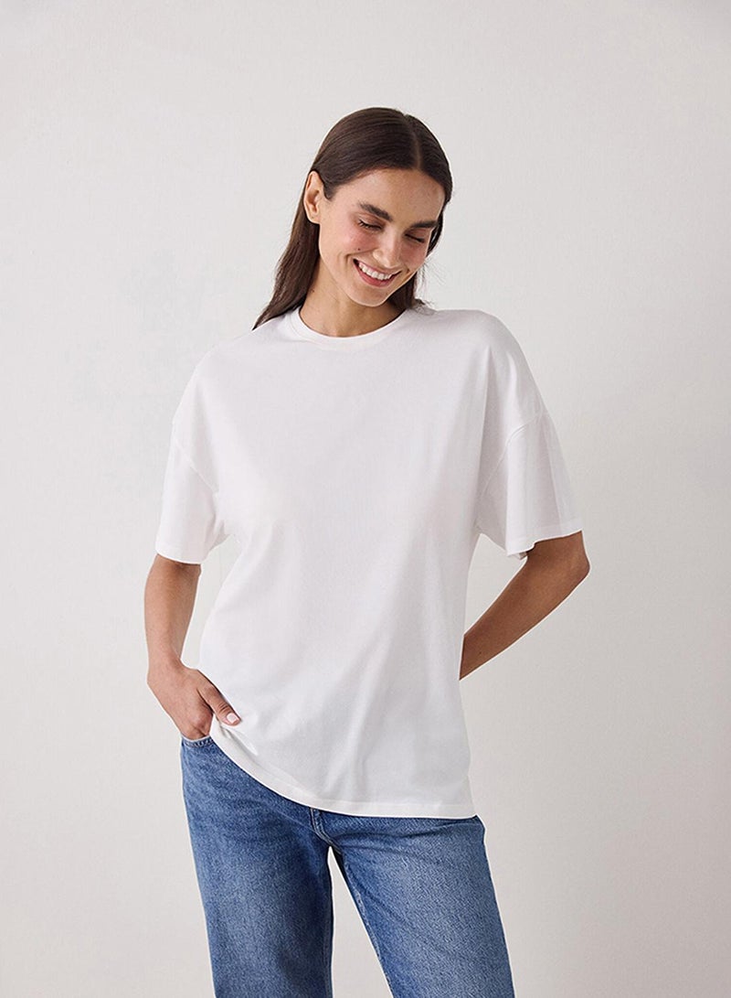 Penti Women's Cotton Casual Basic Oversize T-shirt - Off White - Image 4
