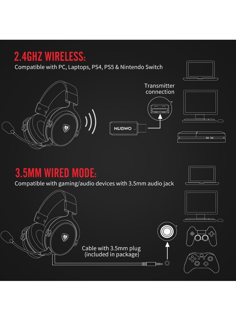 NUBWO G07 Bluetooth 2.4G Gaming Headset For PS4/PS5/XOne/XSeries/NSwitch/PC-Wireless - Image 4