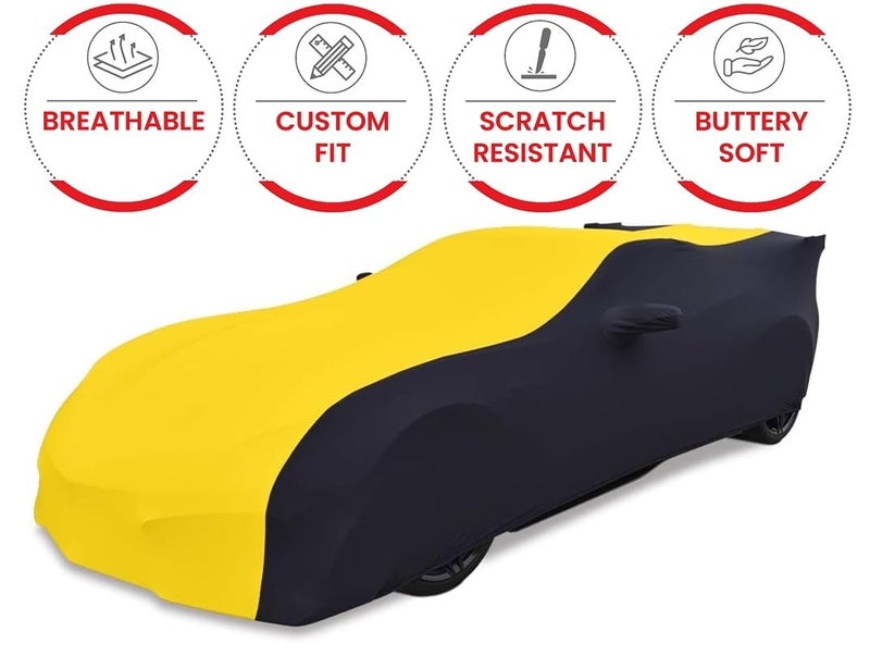 SR1 Performance C7 Corvette Indoor Car Cover - Custom Fit Ultraguard Stretch Satin Sport Series Dust Proof, High End with Storage Bag for 2014-2019 Stingray, Z51, Z06, Grand Sport Corvettes (Yellow/Black) - Image 2