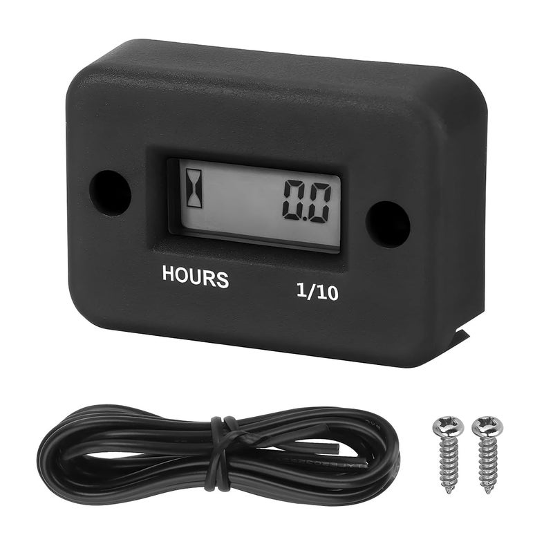 Bittwee Car Digital Inductive Hour Meter Waterproof IP68 for Gas Engine Generator Temperature Gauge Lawn Mower Land Trimmer UTV Brush Cutter Tractor ATV Boat Outboard Motorcycle Dirt Bike Black