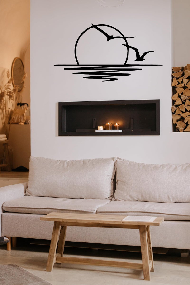 Benziso Sun Metal Wall Art Abstract Sunset with Seagulls Metal Wall Decor Minimalist Sunrise Line Art for Living Room Kitchen Bathroom Indoor Outdoor - Image 3