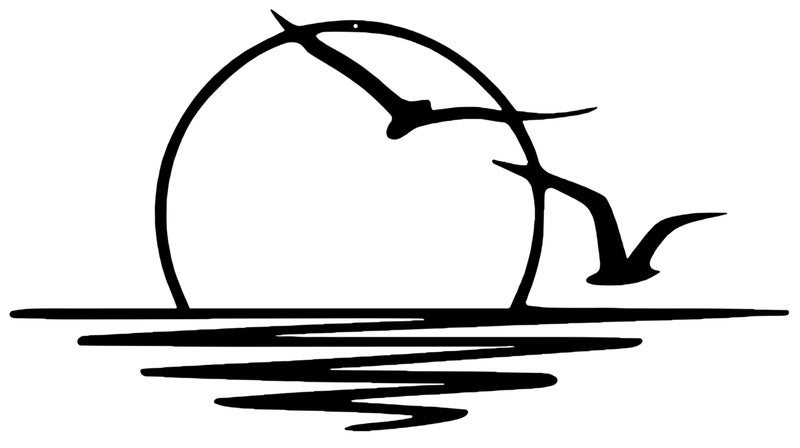 Benziso Sun Metal Wall Art Abstract Sunset with Seagulls Metal Wall Decor Minimalist Sunrise Line Art for Living Room Kitchen Bathroom Indoor Outdoor - Image 1