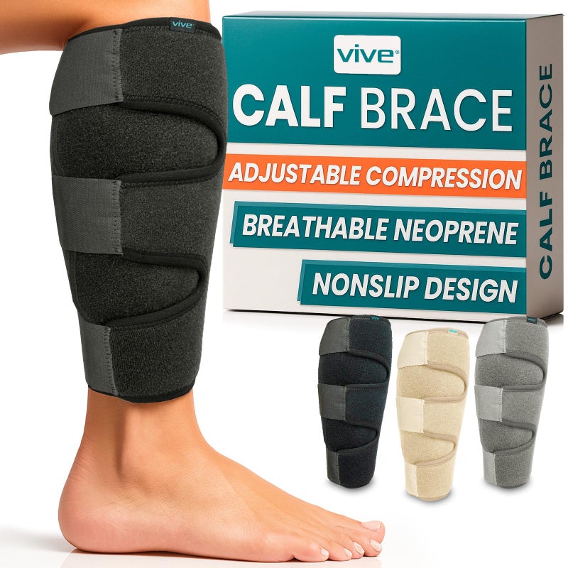 Vive Calf Brace - Adjustable Shin Splint Support - Lower Leg Compression Wrap Increases Circulation, Reduces Muscle Swelling - Calf Sleeve for Men and Women - Pain Relief (Black) - Image 1