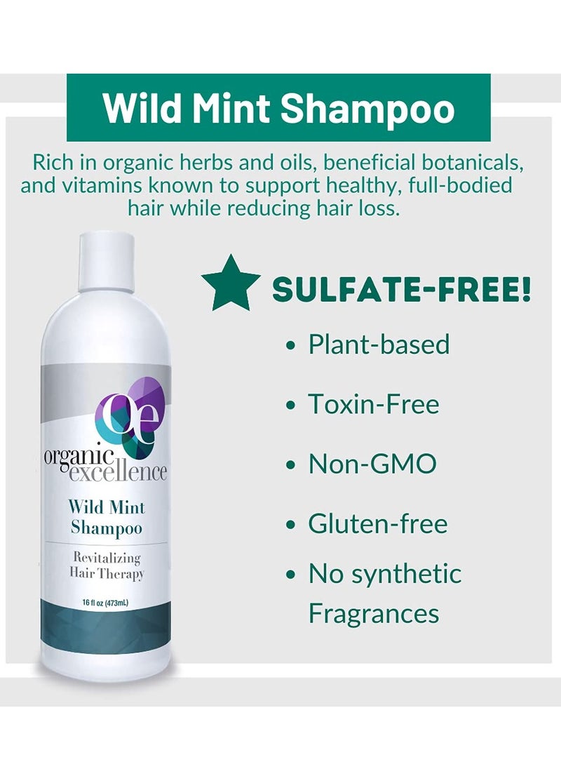 Organic Excellence - Organic Excellence Natural Organic Shampoo, Wild Mint & Rosemary, Chemical Free, Plant-Based, Toxin-Free, Cruelty-Free, Certified Herbs & Oils For Healthy Full-Bodied Hair 16 fl. Oz - Image 1