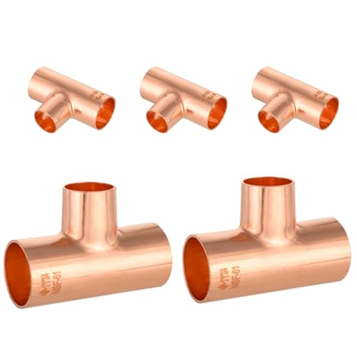 GUOFIS 5PACK GUOFIS 1Inch C x 1Inch C x 34Inch C Copper Tee LF Short Radius Fittings Tee with Sweat Solder Connection for Residential CommercialCOPPER013 - Image 1