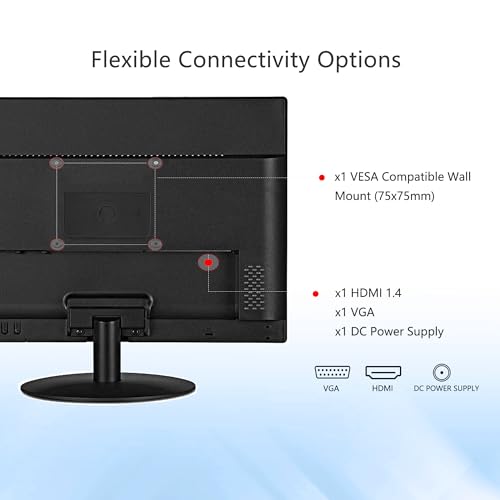 SKitphrati 17 inch PC Monitor LED Monitor 1440x900, 75HZ, 5Ms, 16:10, Viewing Angle 95°(Horizontal),TN Panel, VESA Wall Mountable, VGA & HDMI Port, Black - Image 5