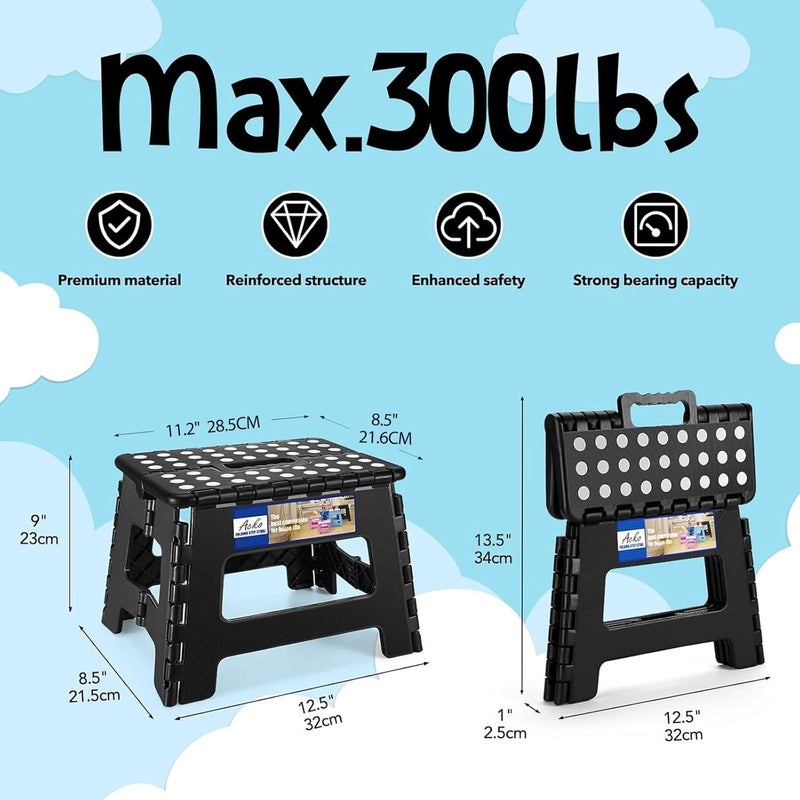 ACKO Folding Step Stool 9 Inch Step Stool 300 lb Capacity Plastic Foldable Step Stools for Kids and Adults - Image 3