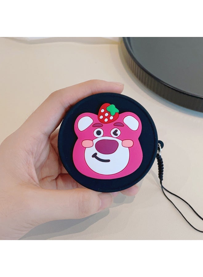 Cartoon Silicone Lens Cover Suitable For Canon 18-45mm Fuji 15-45mm Dustproof Protection Belt Anti-Lost Rope Anti-Fall-Color:Black Cover-strawberry Bear On Top Of Head - Image 1