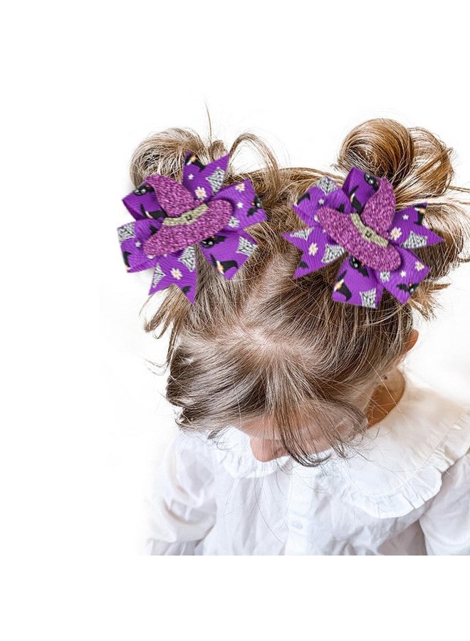 DIUEWOW 2Pcs Halloween Hair Bows Clips For Kids Boys Girls Glitter Witch Hat Bows Clips Hairgrips Hair Barrette Halloween Purple Hair Accessories Headdress For Halloween Cosplay Costume Party Decoration - Image 5
