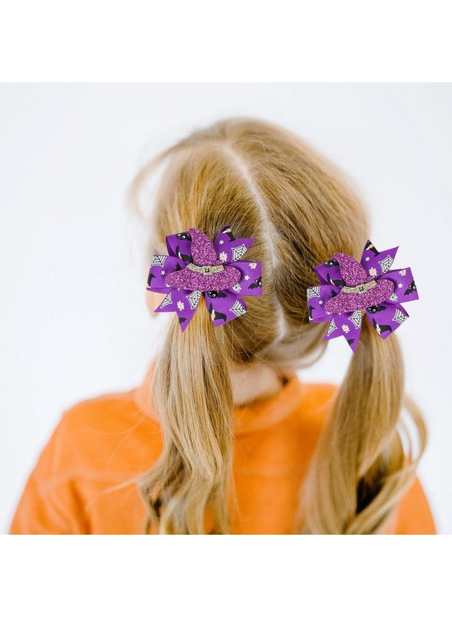 DIUEWOW 2Pcs Halloween Hair Bows Clips For Kids Boys Girls Glitter Witch Hat Bows Clips Hairgrips Hair Barrette Halloween Purple Hair Accessories Headdress For Halloween Cosplay Costume Party Decoration - Image 2