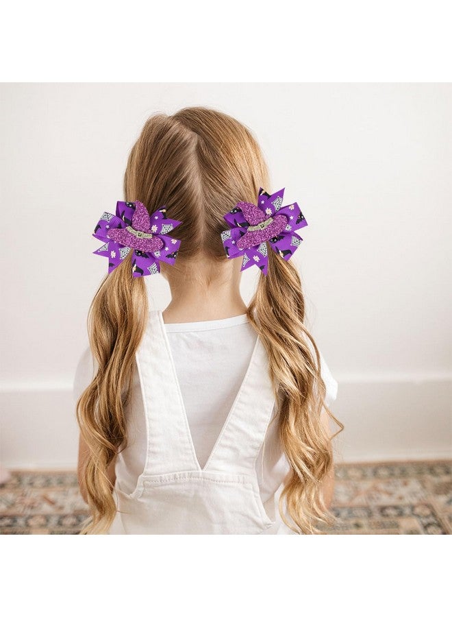 DIUEWOW 2Pcs Halloween Hair Bows Clips For Kids Boys Girls Glitter Witch Hat Bows Clips Hairgrips Hair Barrette Halloween Purple Hair Accessories Headdress For Halloween Cosplay Costume Party Decoration - Image 3